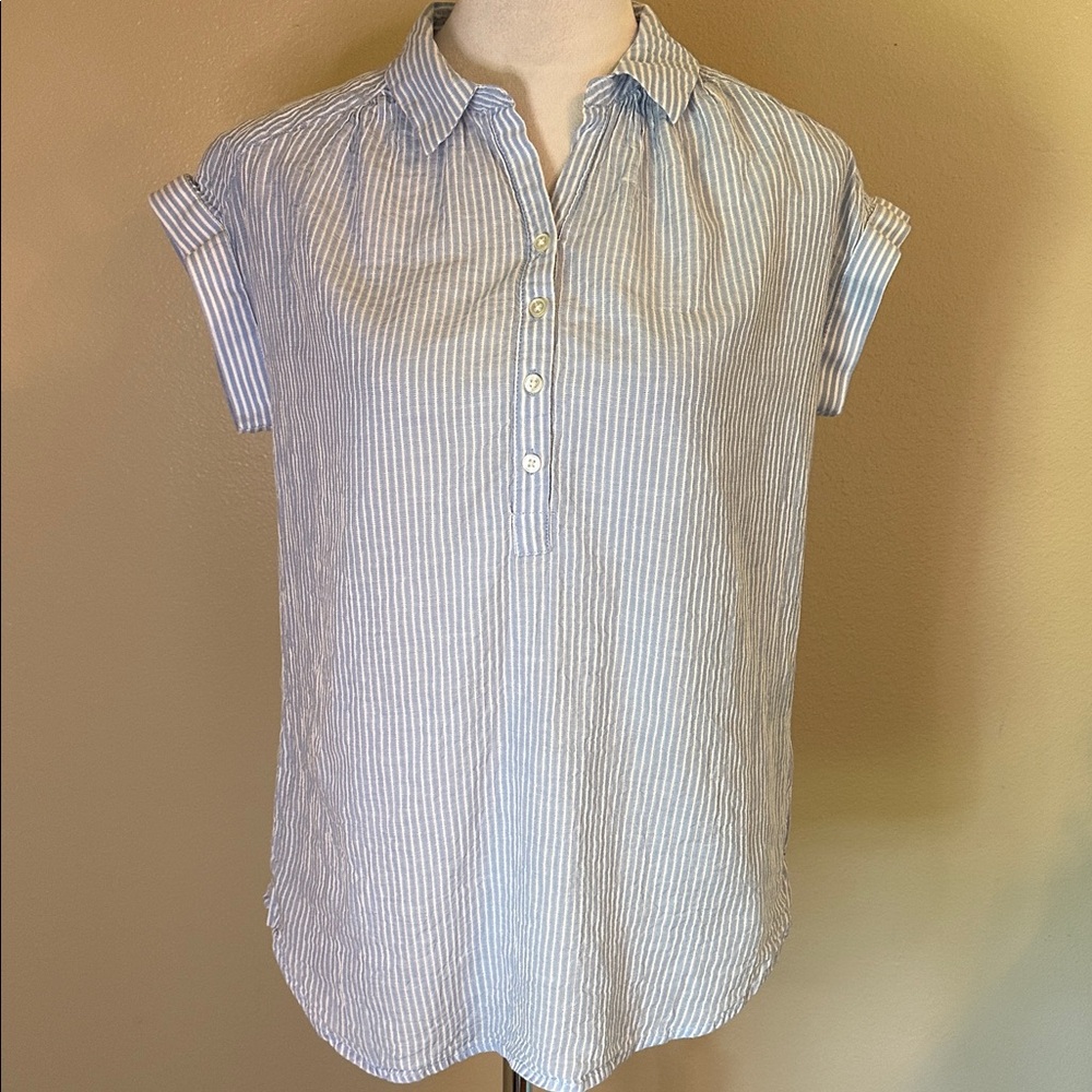 beachlunchlounge Sky Blue Pinstripe Button-Up Blouse